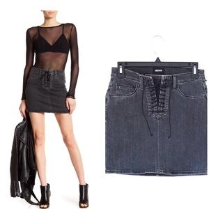 NWT Hudson High Rise Bullocks Lace Up Denim Jean Skirt Size 28 Black Wash $195